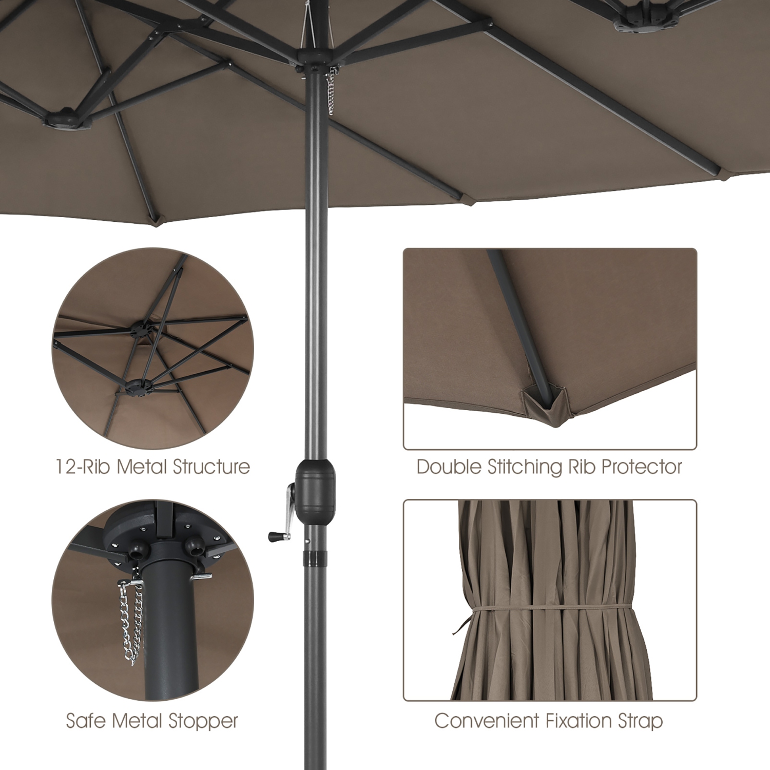 Costway 15FT Patio Double-Sided Umbrella Crank Outdoor Garden Market Sun Shade