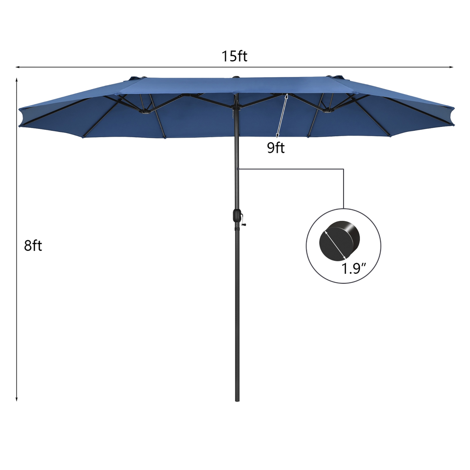 Costway 15FT Patio Double-Sided Umbrella Crank Outdoor Garden Market Sun Shade