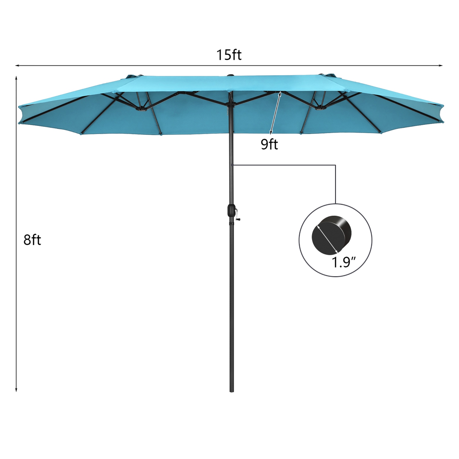 Costway 15FT Patio Double-Sided Umbrella Crank Outdoor Garden Market Sun Shade