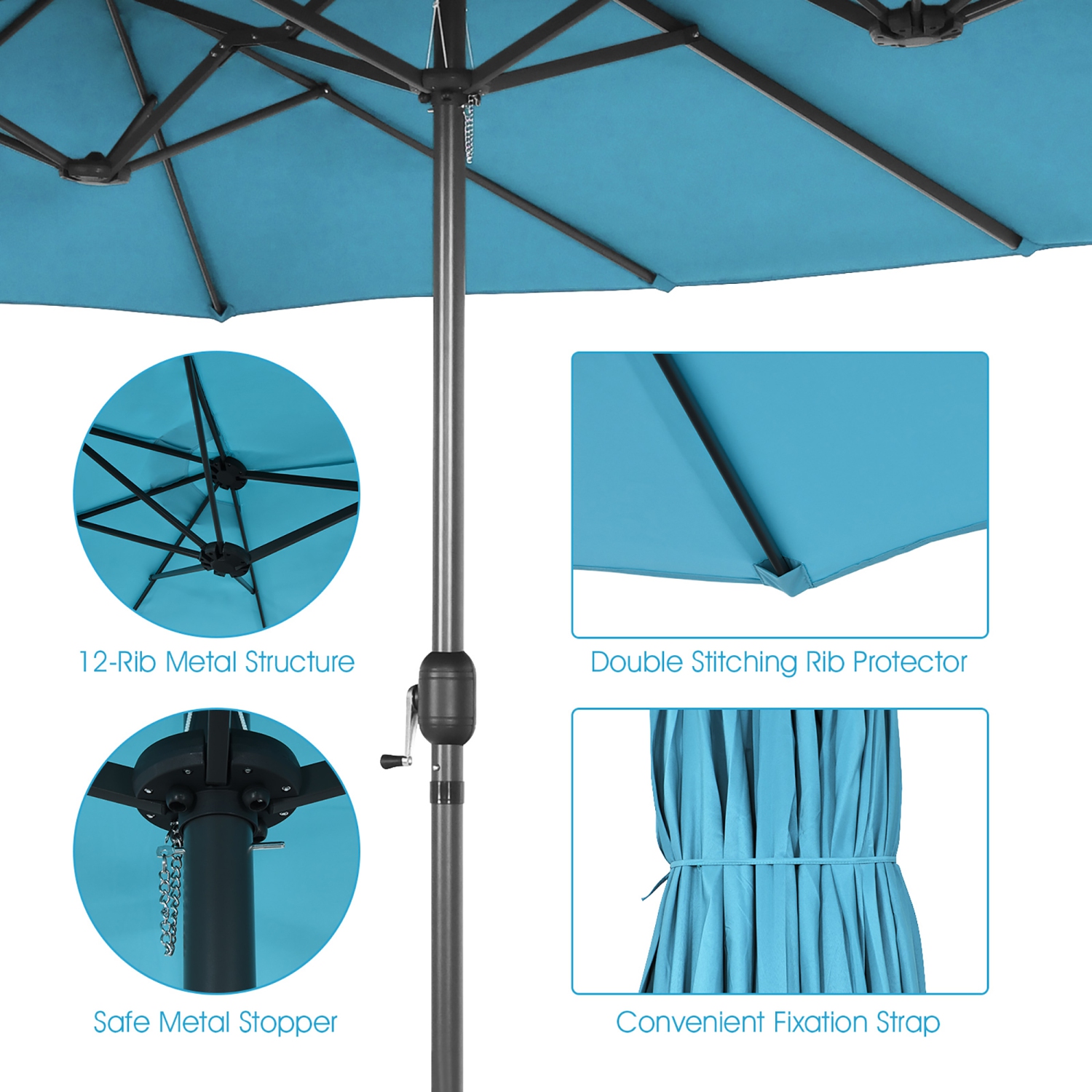 Costway 15FT Patio Double-Sided Umbrella Crank Outdoor Garden Market Sun Shade