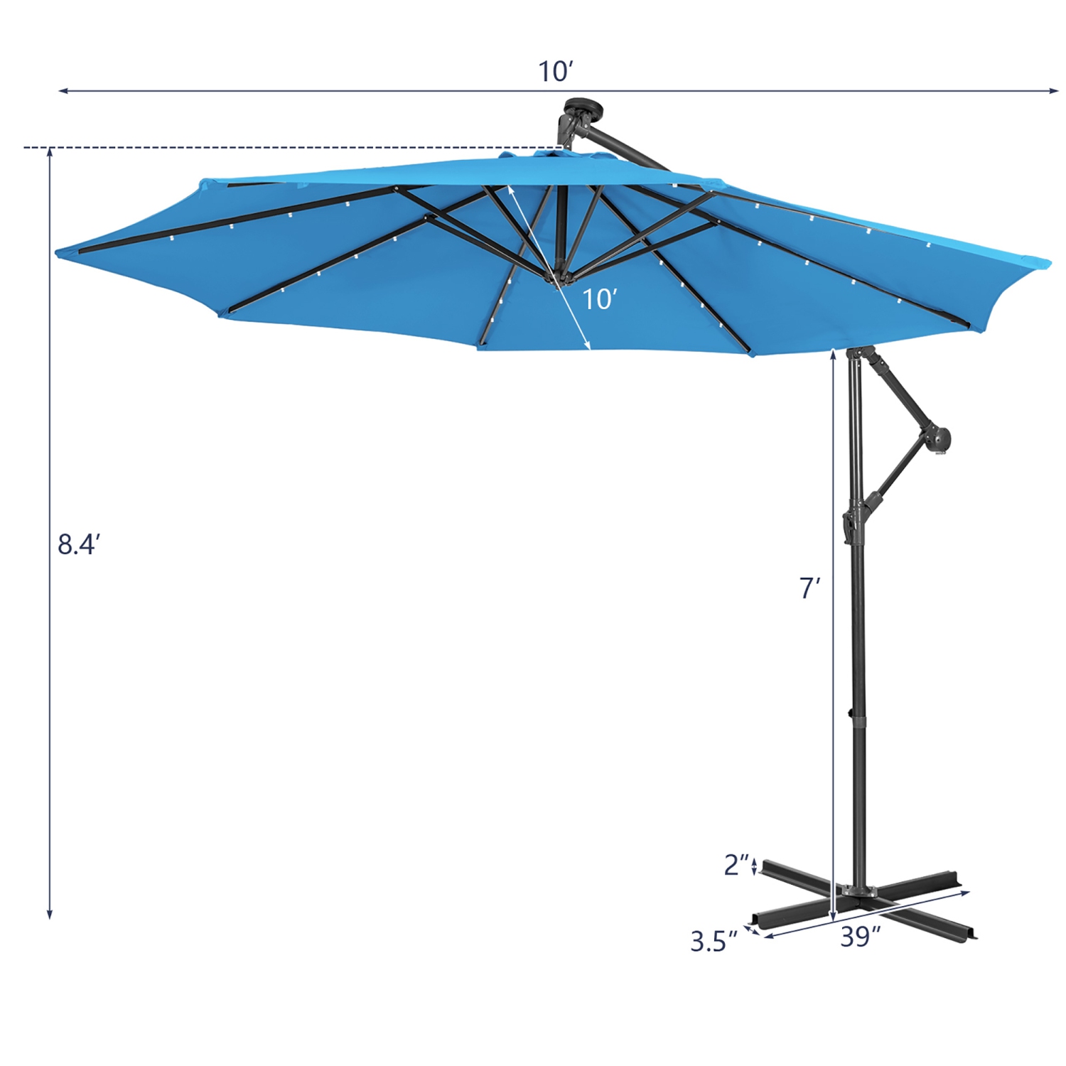 Costway 10FT Cantilever Solar Powered 32LED Lighted Patio Offset Umbrella Outdoor