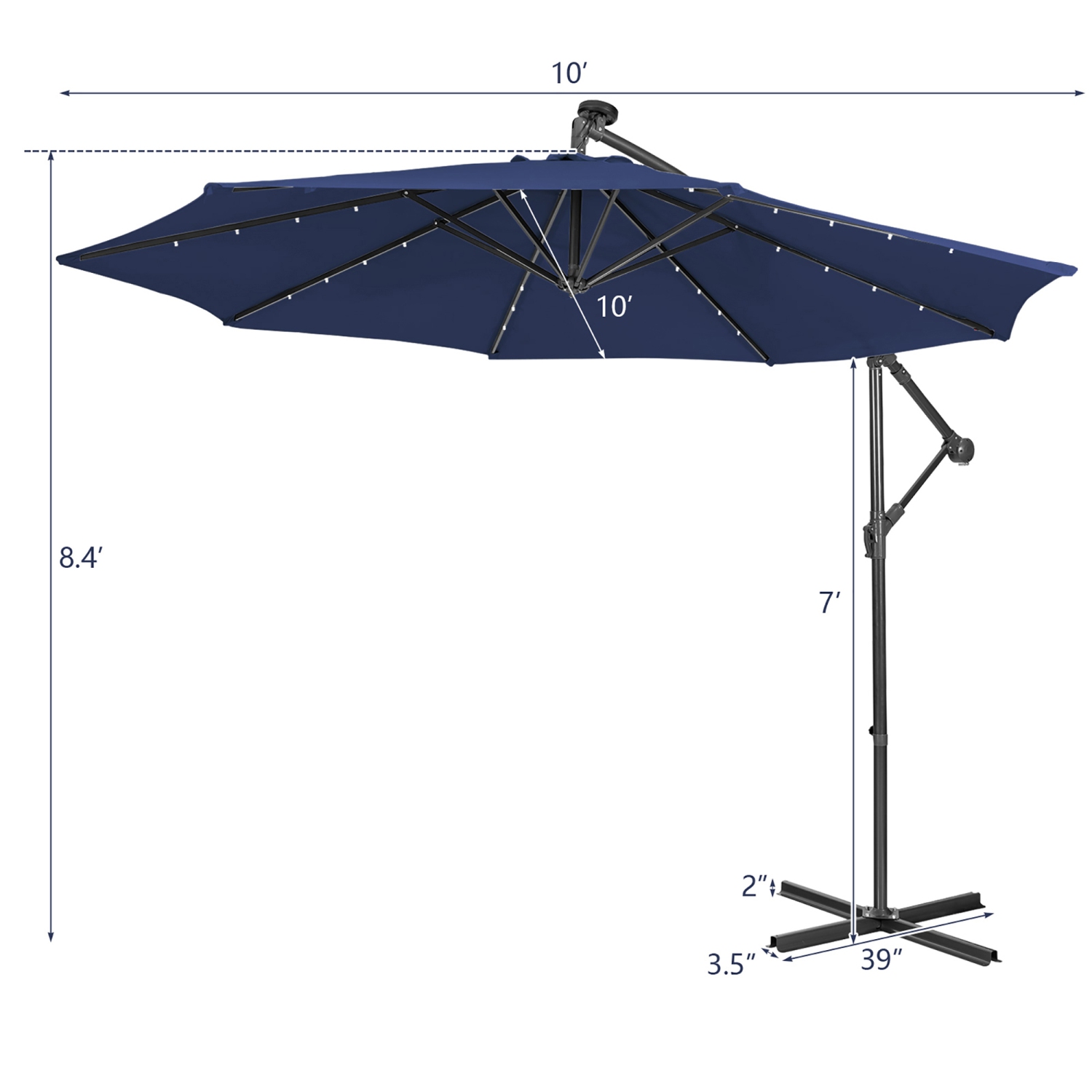 Costway 10FT Cantilever Solar Powered 32LED Lighted Patio Offset Umbrella Outdoor