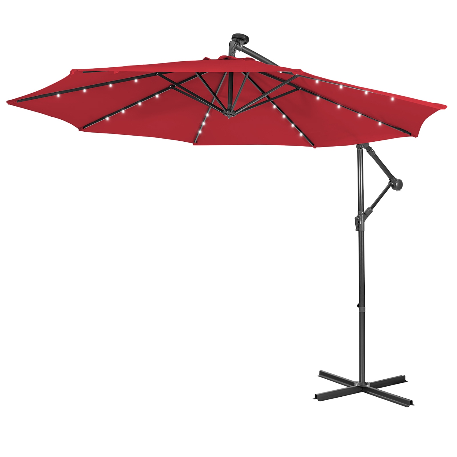 Costway 10FT Cantilever Solar Powered 32LED Lighted Patio Offset Umbrella Outdoor