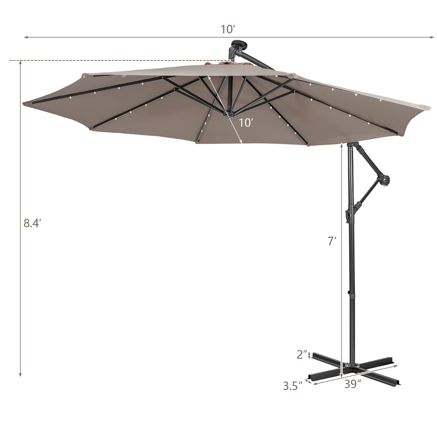 Costway 10FT Cantilever Solar Powered 32LED Lighted Patio Offset Umbrella Outdoor