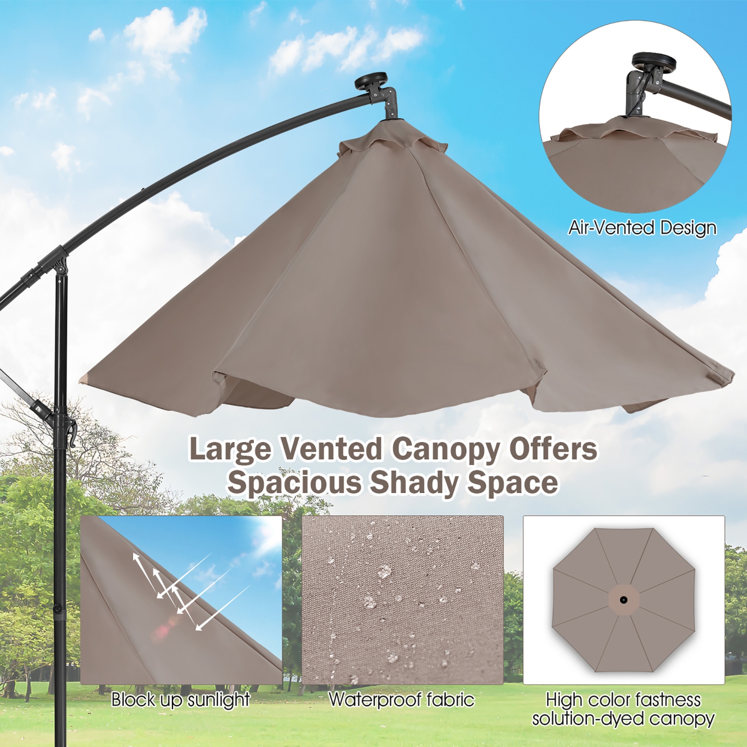 Costway 10FT Cantilever Solar Powered 32LED Lighted Patio Offset Umbrella Outdoor