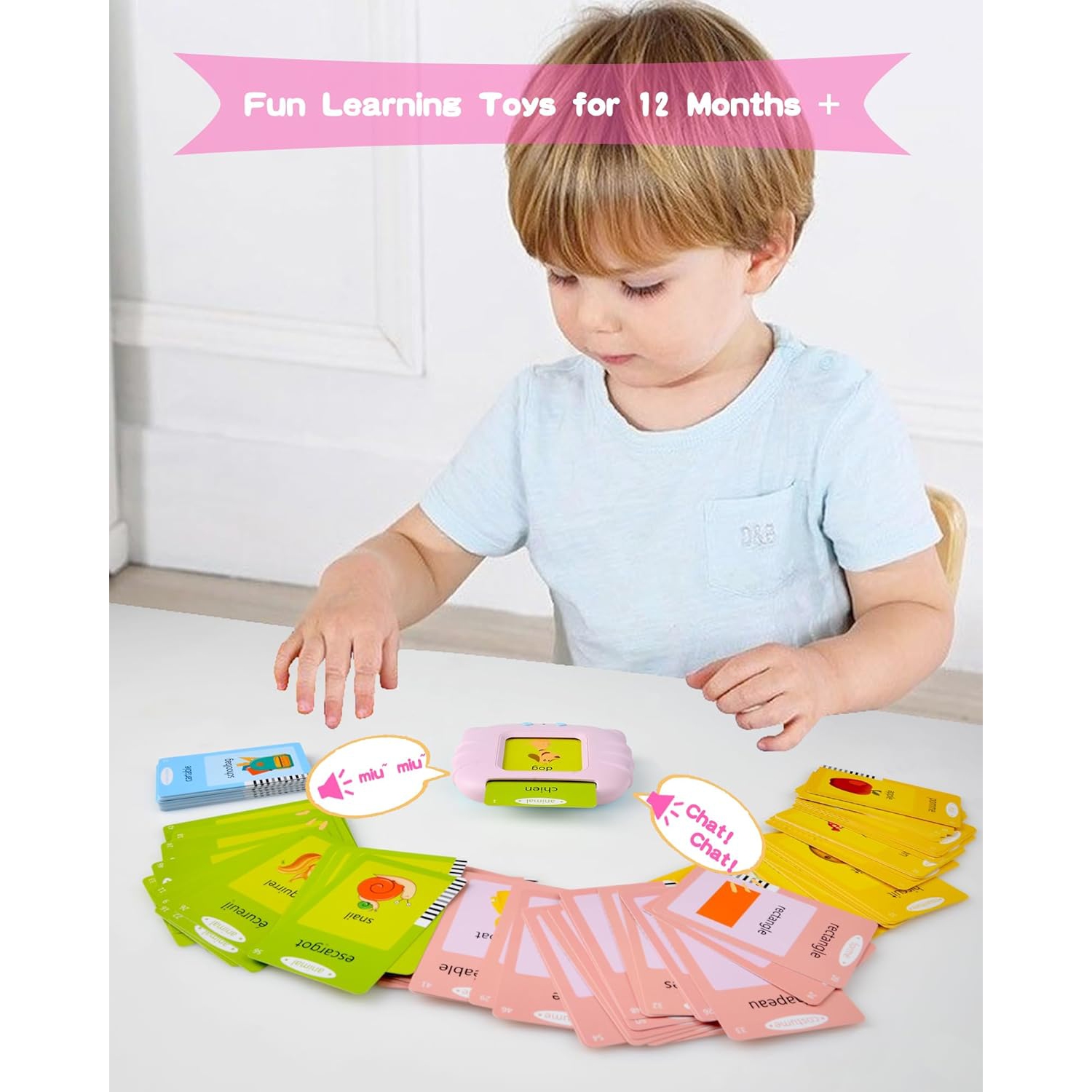 Cartes éclair francophones pour enfants, jeunes enfants de 2 à 6 ans, ensemble de départ ABC/chiffres/couleurs/formes, 112 cartes avec 224 mots de