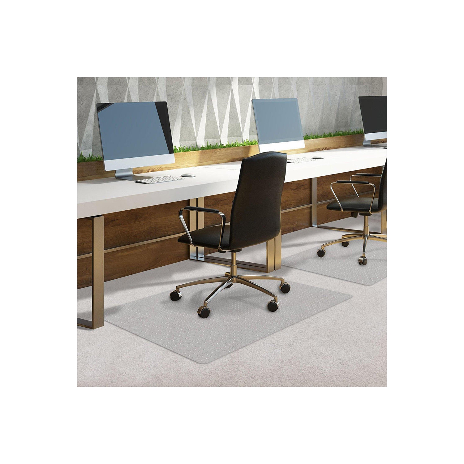 Moustache 45x53inch Translucent Office Chair Mat with Spikes for Carpet, Rectangle, PVC