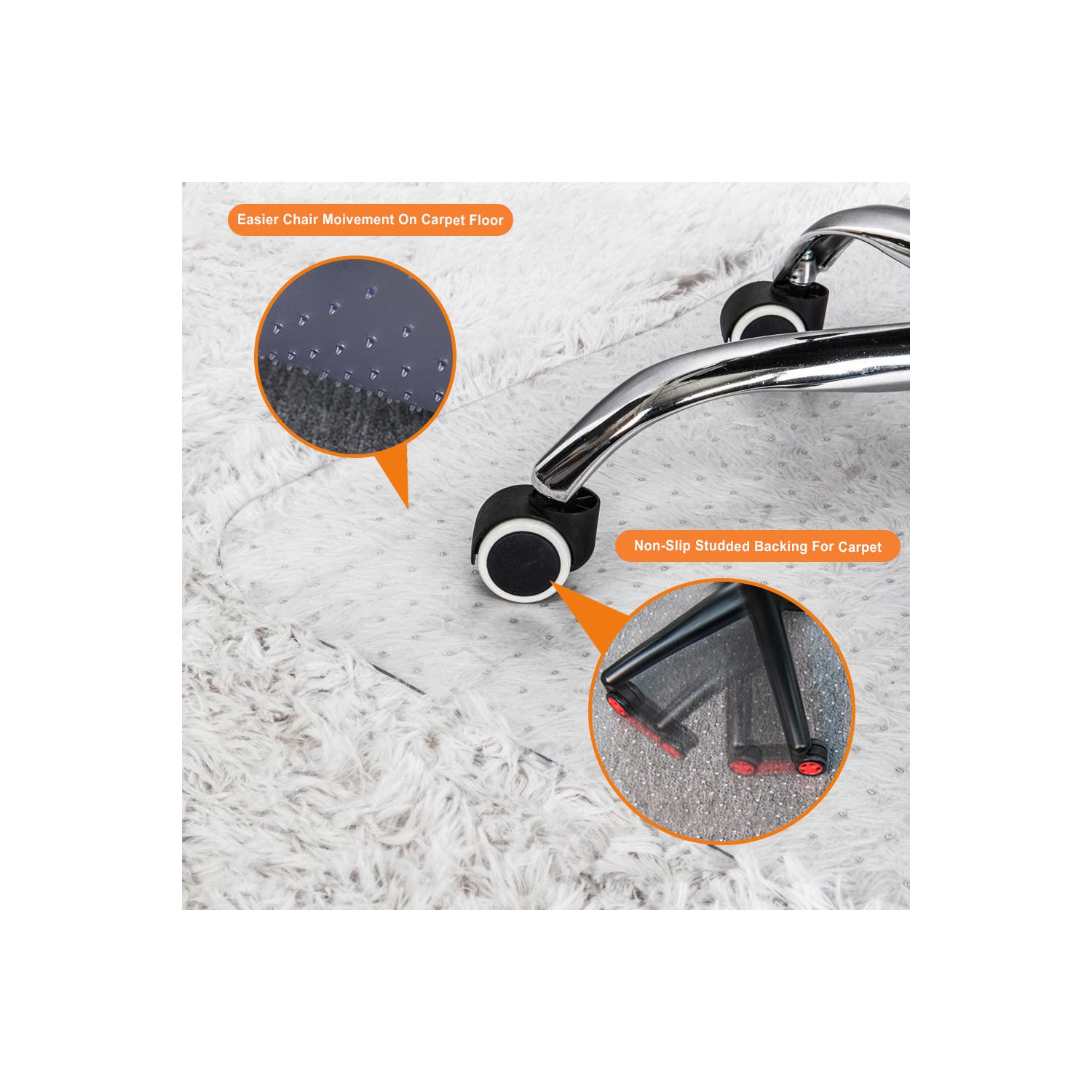 Moustache 45x53inch Translucent Office Chair Mat with Spikes for Carpet, Rectangle, PVC