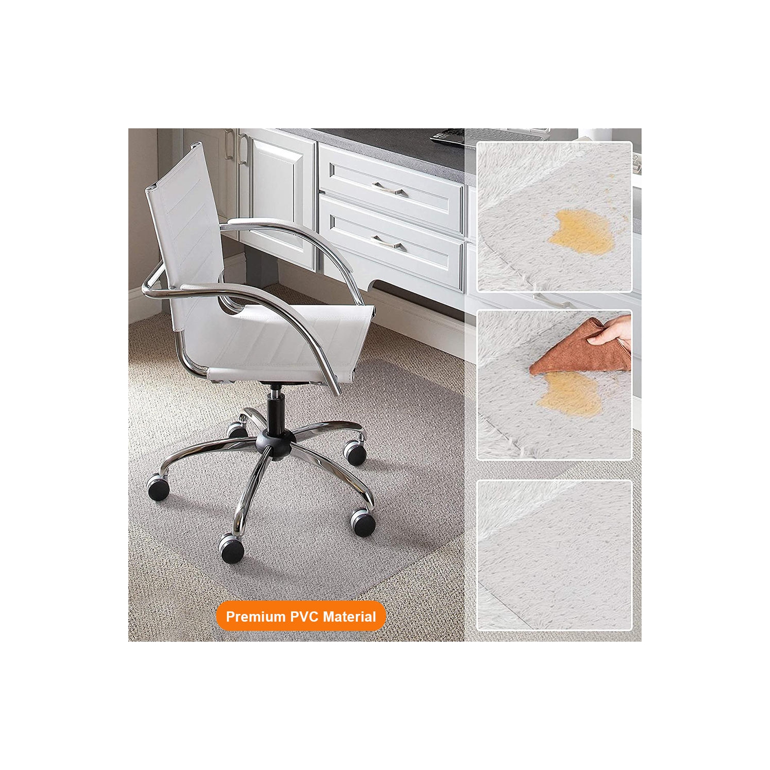 Moustache 45x53inch Translucent Office Chair Mat with Spikes for Carpet, Rectangle, PVC