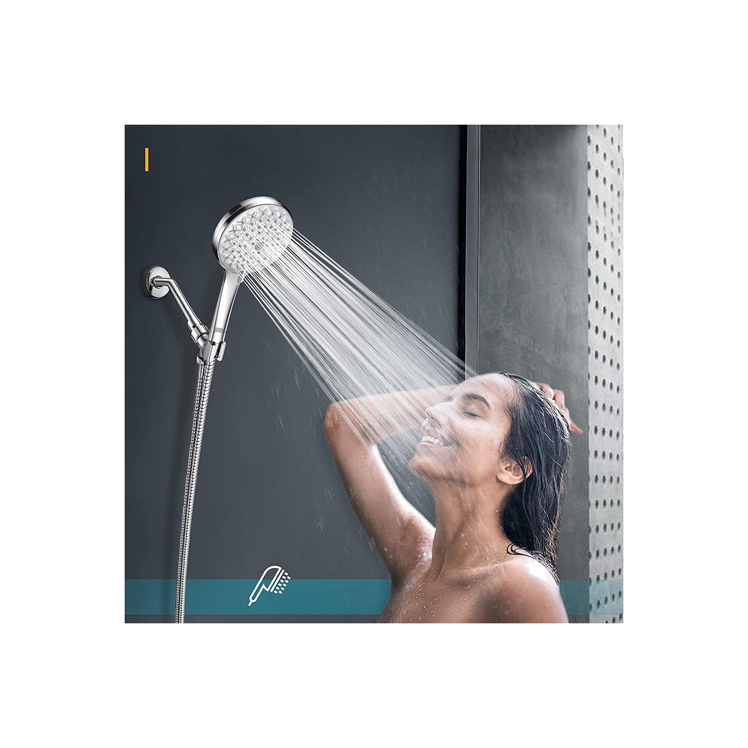 Pommeau de douche haute pression Chrome 6 jets Divers modes Main détachable avec  tuyau de raccordement - LIVINGbasics®