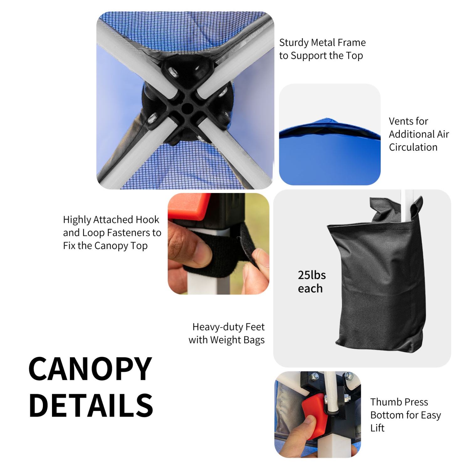 Patiojoy Pop-up Canopy Tent 10' x 10' Height Adjustable Commercial Instant Canopy w/ Portable Roller Bag Blue/ White/ Grey
