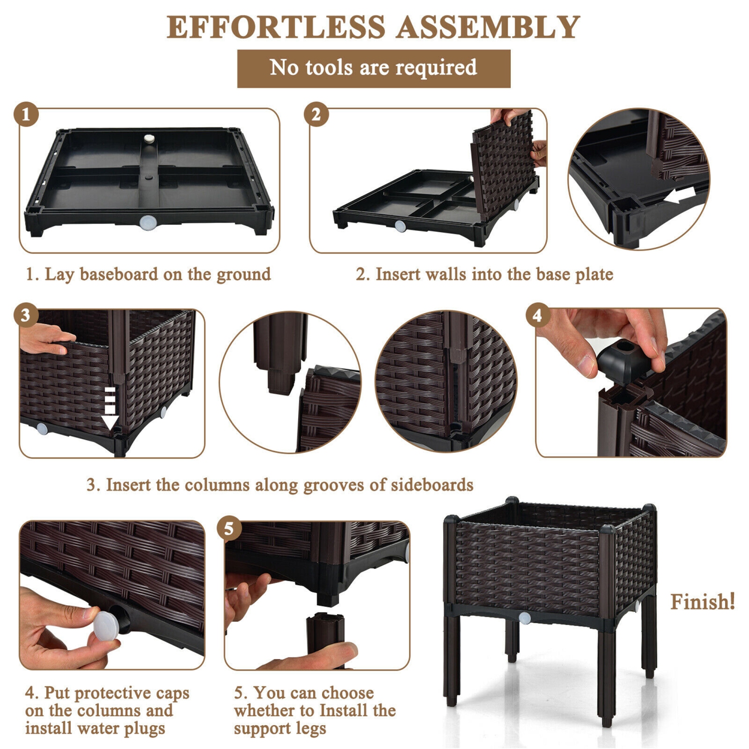 Gymax 4 PCS Elevated Plastic Raised Garden Bed Planter Kit for Flower Vegetable Grow