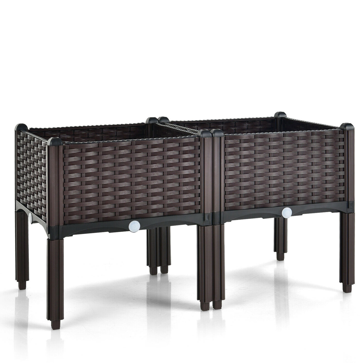 Gymax 4 PCS Elevated Plastic Raised Garden Bed Planter Kit for Flower Vegetable Grow