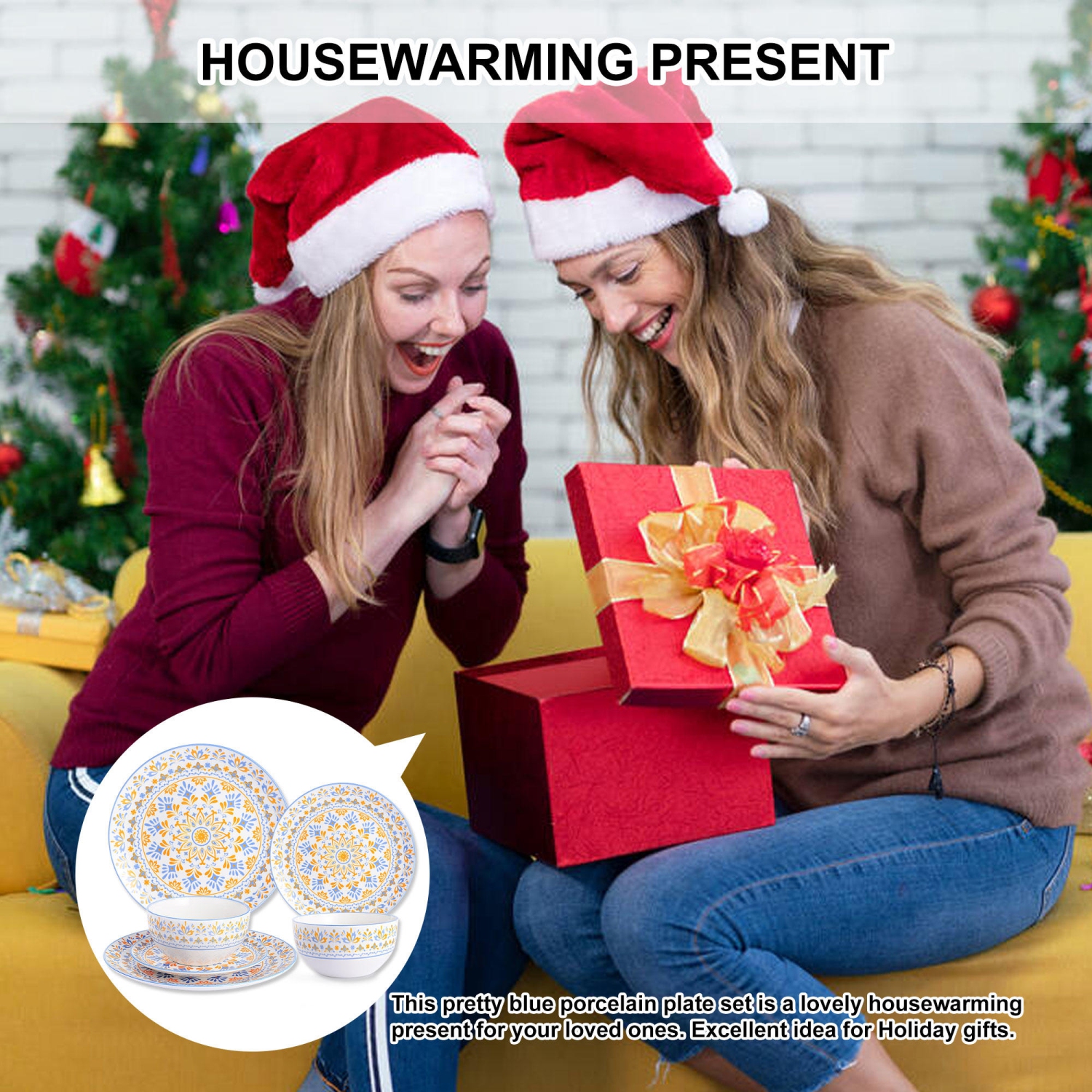 12-Piece Round Vintage Floral Porcelain Dinnerware Set, Service for 4, 4 each of 10.5-inch dinner plates, 7.5-inch salad plates, 5.6-inch bowls