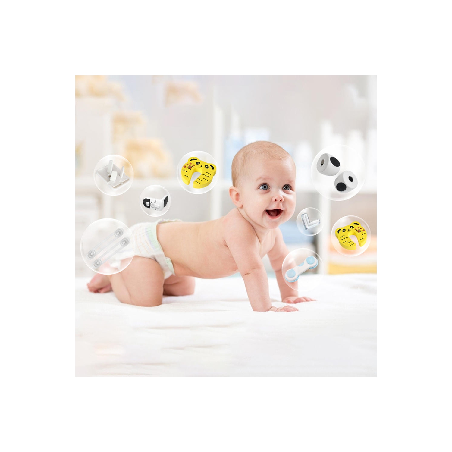 22pcs Eco-friendly Material Baby Safety Kit For Bedroom with Drawer Right-angle Lock,Safety Plug Cover and PVC Corner Protector