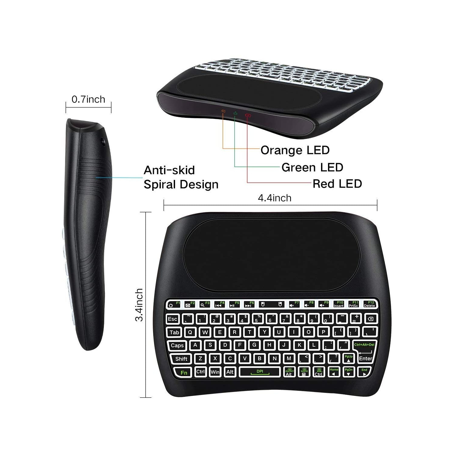ULTREND Mini Wireless Keyboard with Touchpad, Colorful Backlit Handheld Remote Keyboard