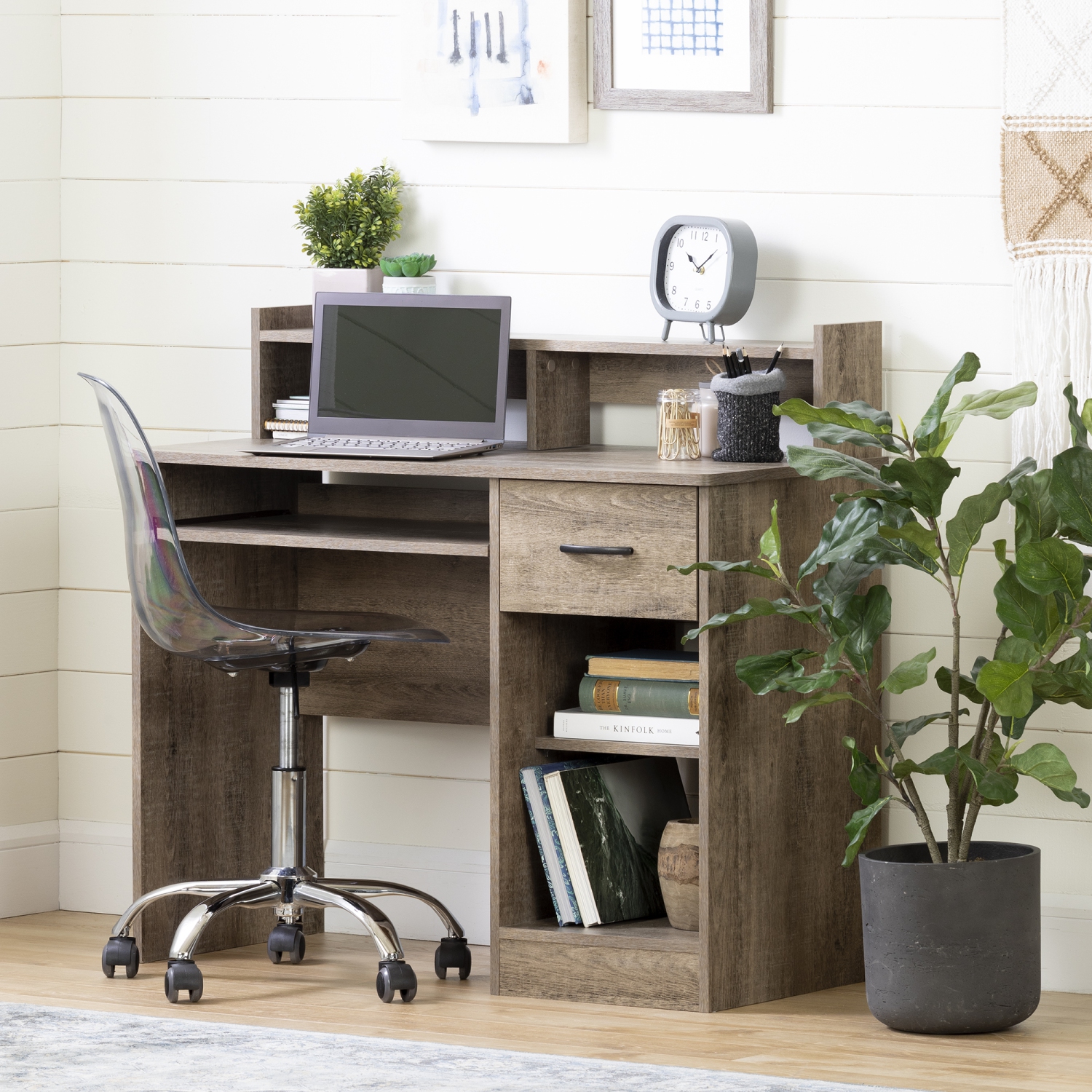 South Shore – Bureau avec plateau pour clavier, collection Axess, chêne vieilli