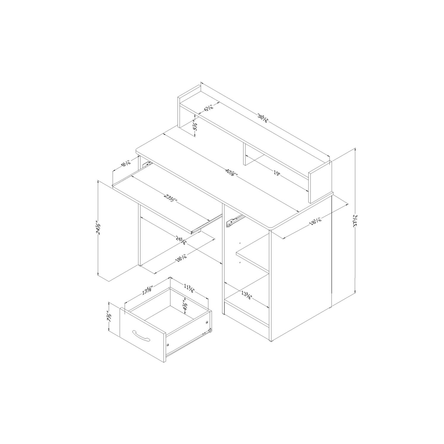 South Shore – Bureau avec plateau pour clavier, collection Axess, chêne vieilli