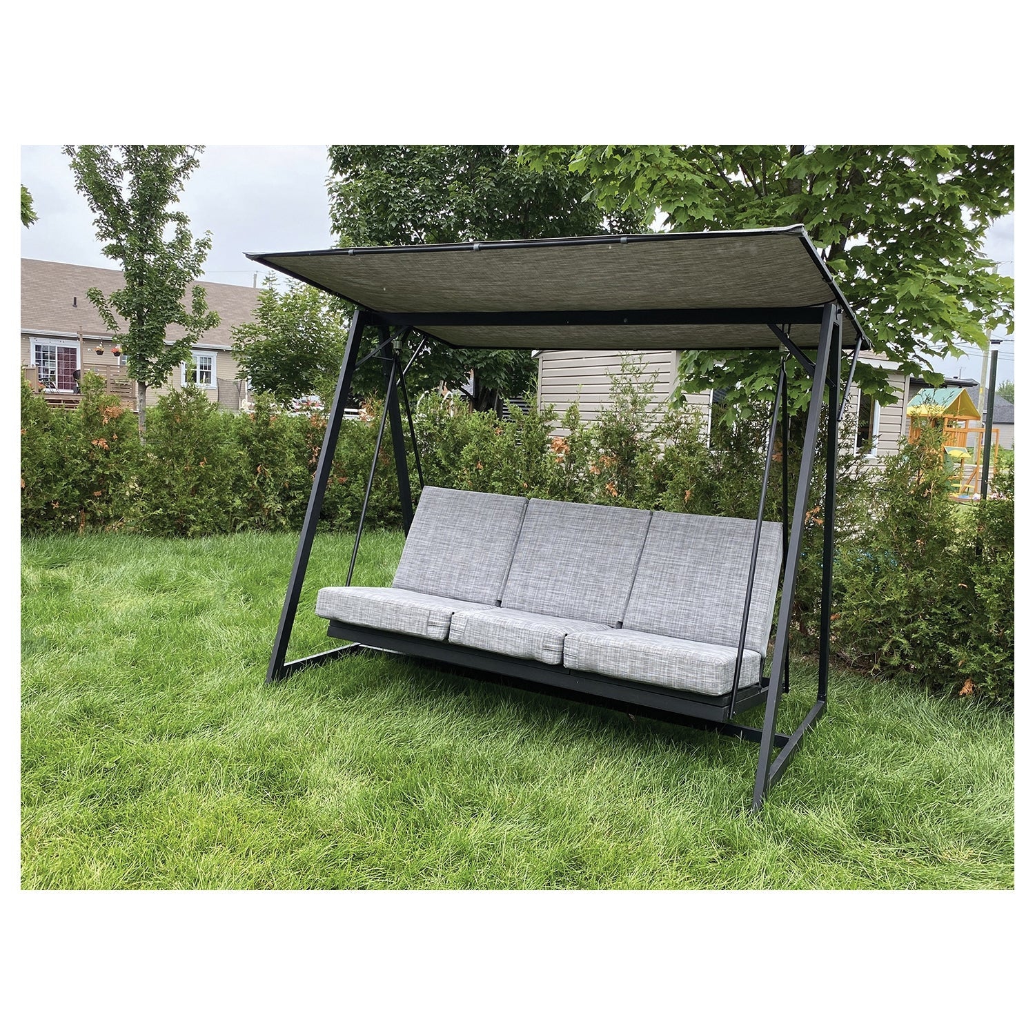 F. Corriveau International - Balançoire de Luxe à 3 Places avec Fonction Bal-Hamac, Armature en Acier, Noir