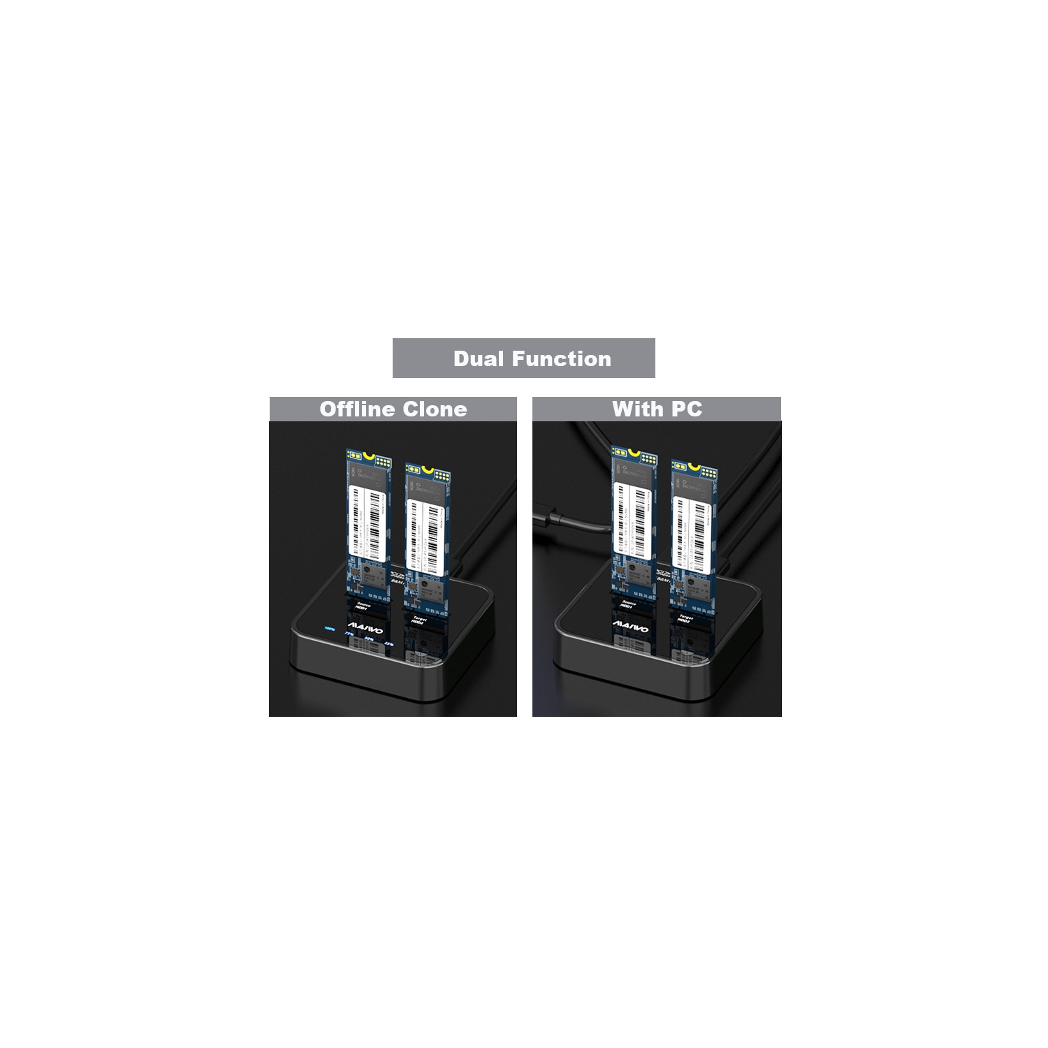 Maiwo K3016P USB 3.2 2e génération, station d’accueil/duplicateur pour disque SSD M.2 NVMe, noir