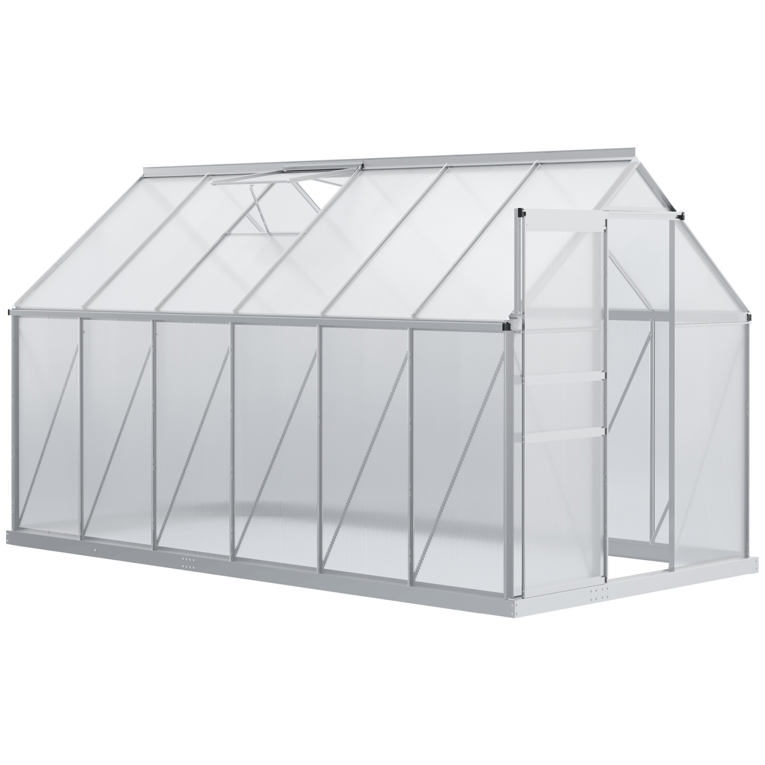Serre en polycarbonate de 6 x 12 x 6,5 pi, maison verte avec évent de toit réglable, base galvanisée, porte coulissante et gouttière pour