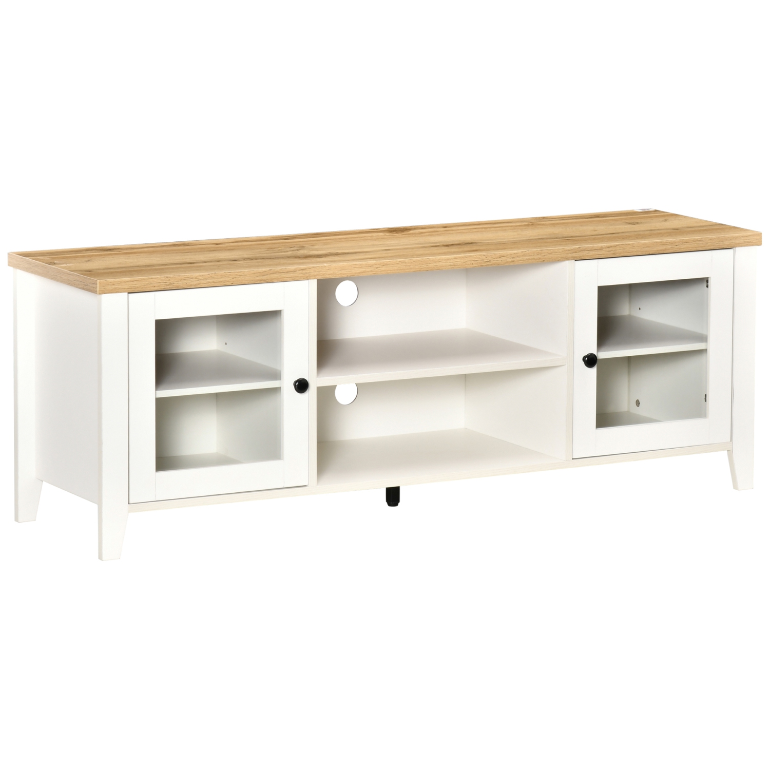HOMCOM Modern TV Stand with Storage Doors for TVs up to 60 inches in White and Oak