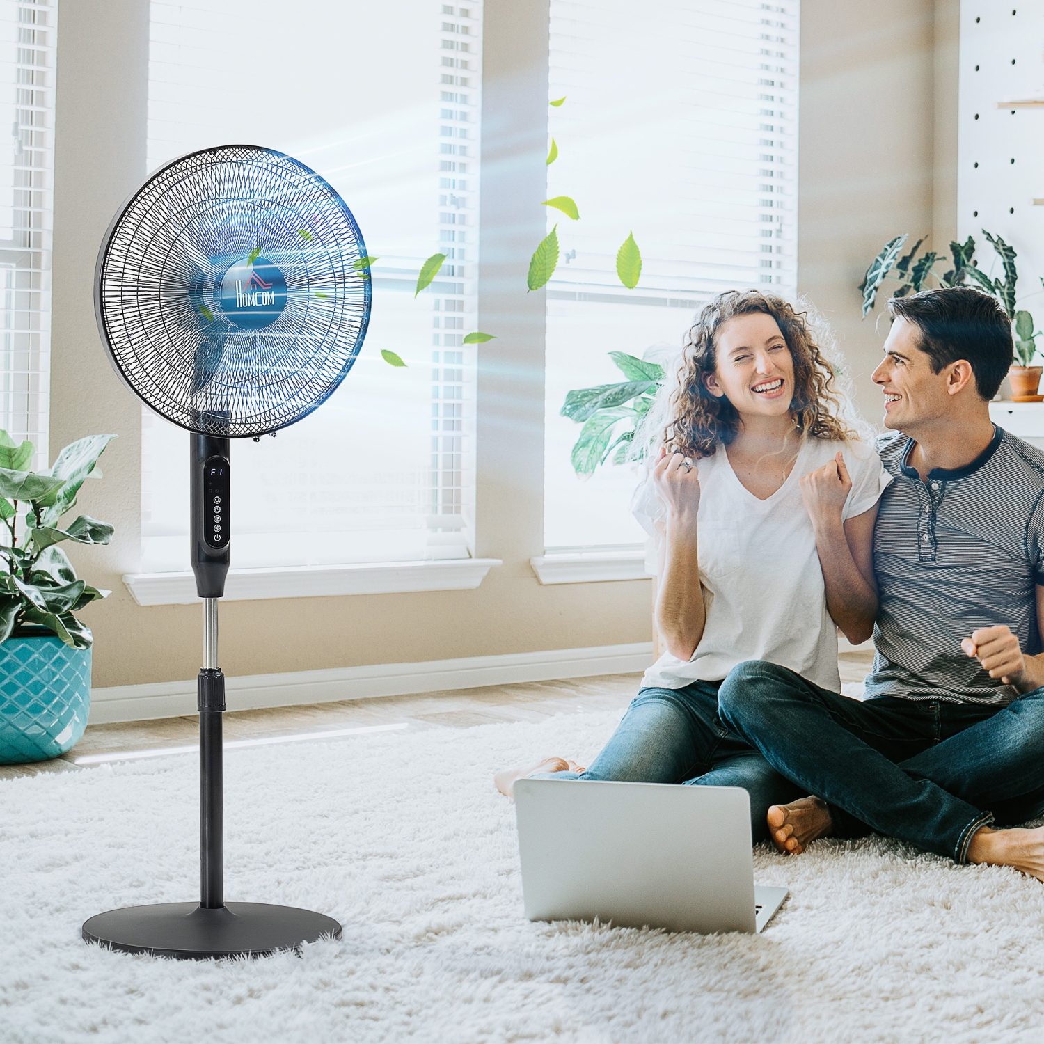 HOMCOM – ventilateur sur pied de 16 po avec télécommande, hauteur réglable, minuterie de 15H heures, ventilateur sur pied oscillant, ventilateur sur