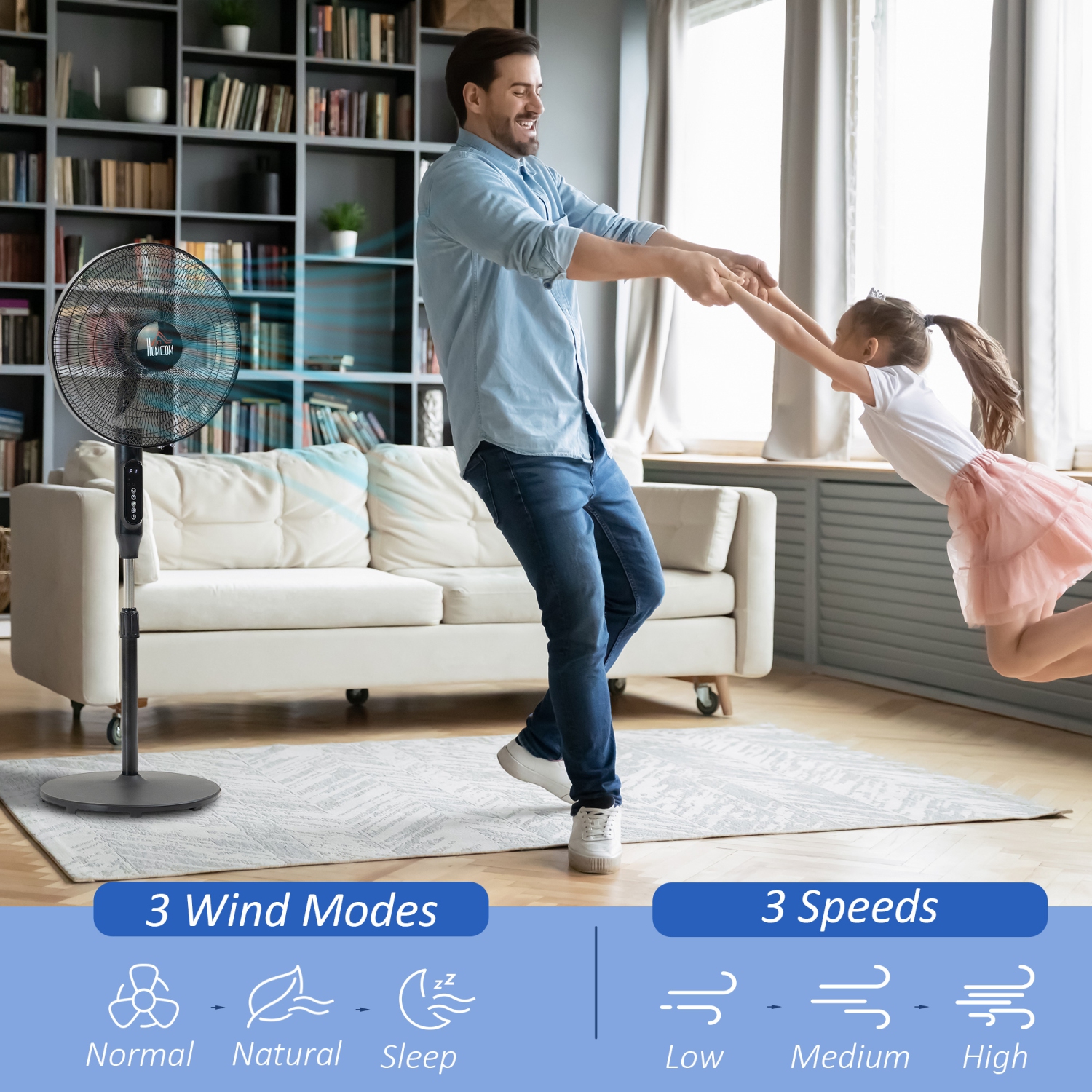 HOMCOM – ventilateur sur pied de 16 po avec télécommande, hauteur réglable, minuterie de 15H heures, ventilateur sur pied oscillant, ventilateur sur