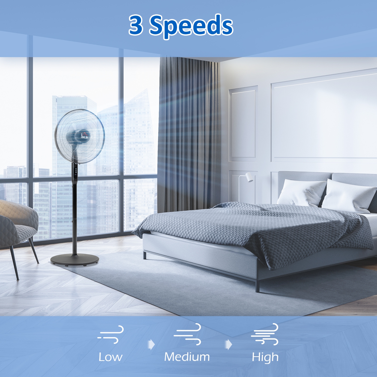 Ventilateur sur pied de 16 po de HOMCOM avec télécommande, hauteur réglable, tête inclinée, minuterie, ventilateur oscillant sur pied, ventilateurs