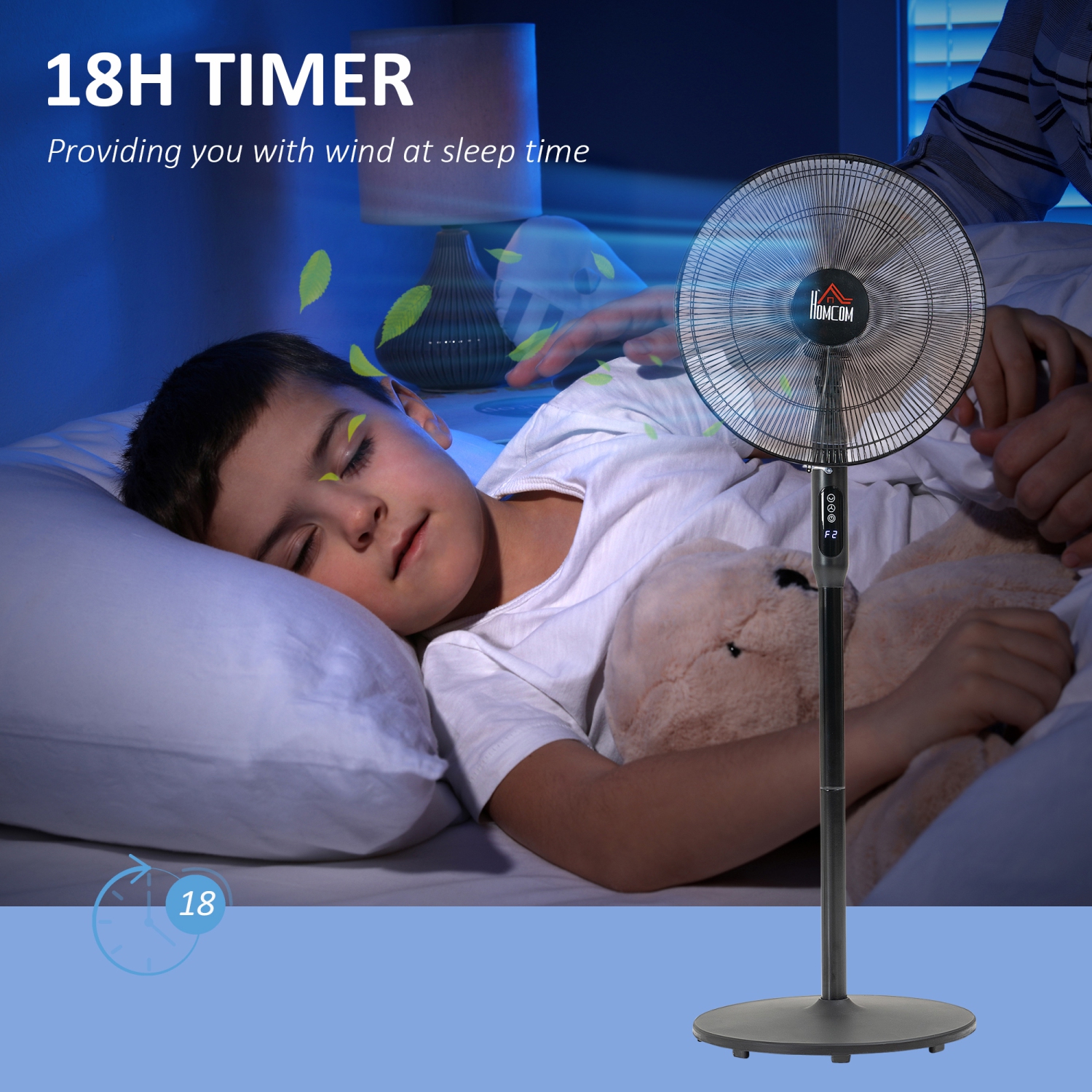 Ventilateur sur pied de 16 po de HOMCOM avec télécommande, hauteur réglable, tête inclinée, minuterie, ventilateur oscillant sur pied, ventilateurs