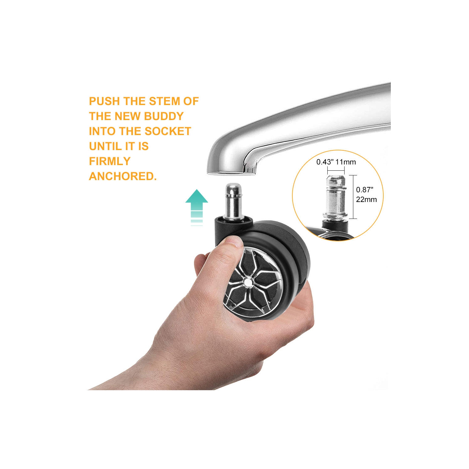 Roulettes de chaise de bureau universelles, ensemble de 5, noir