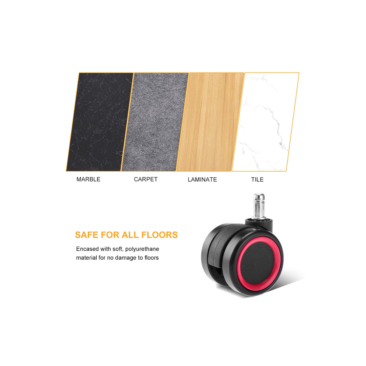 Universal Chair Replacement Casters, Set of 5 compatible with office chair, gaming chair, computer desk chair - Red