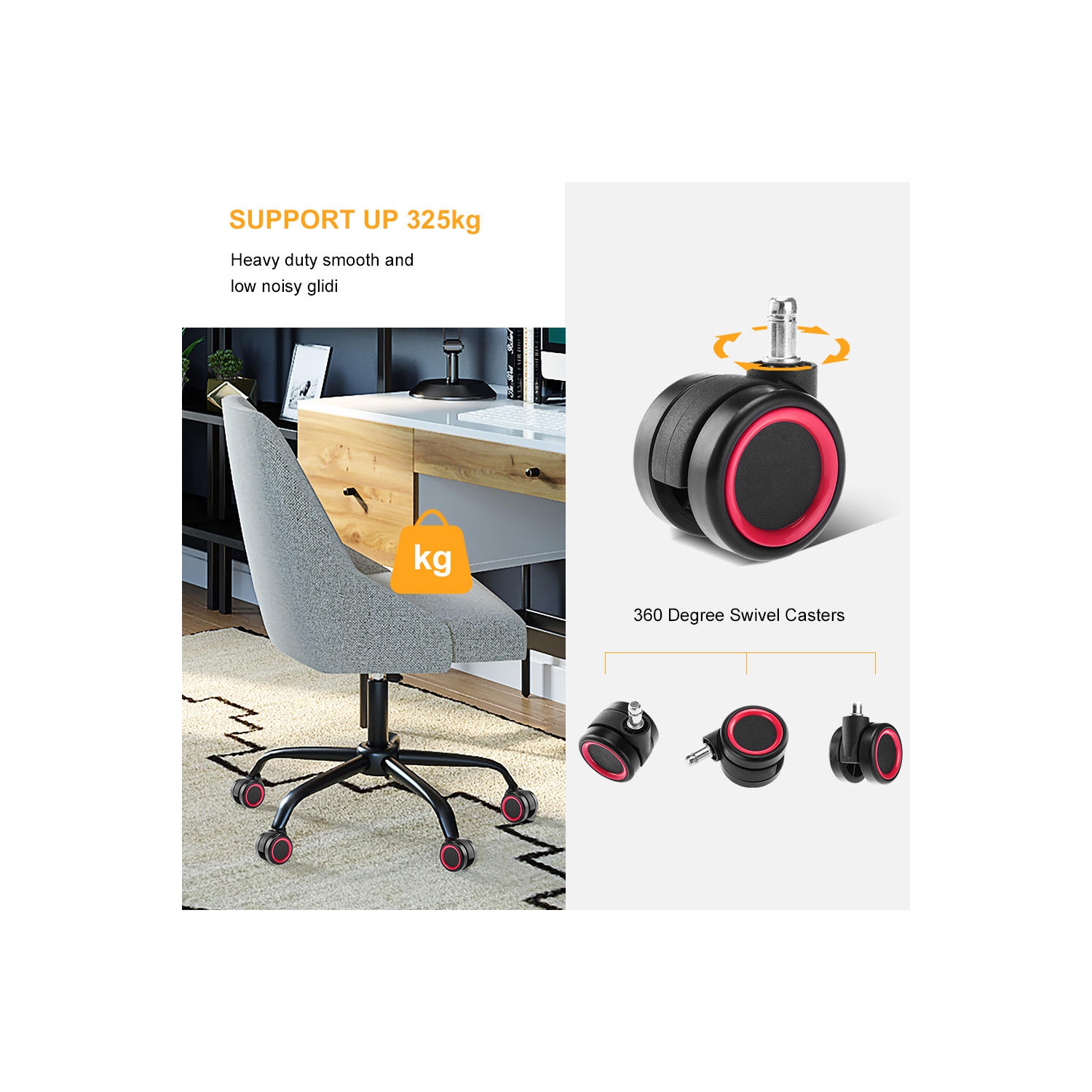 Universal Chair Replacement Casters, Set of 5 compatible with office chair, gaming chair, computer desk chair - Red