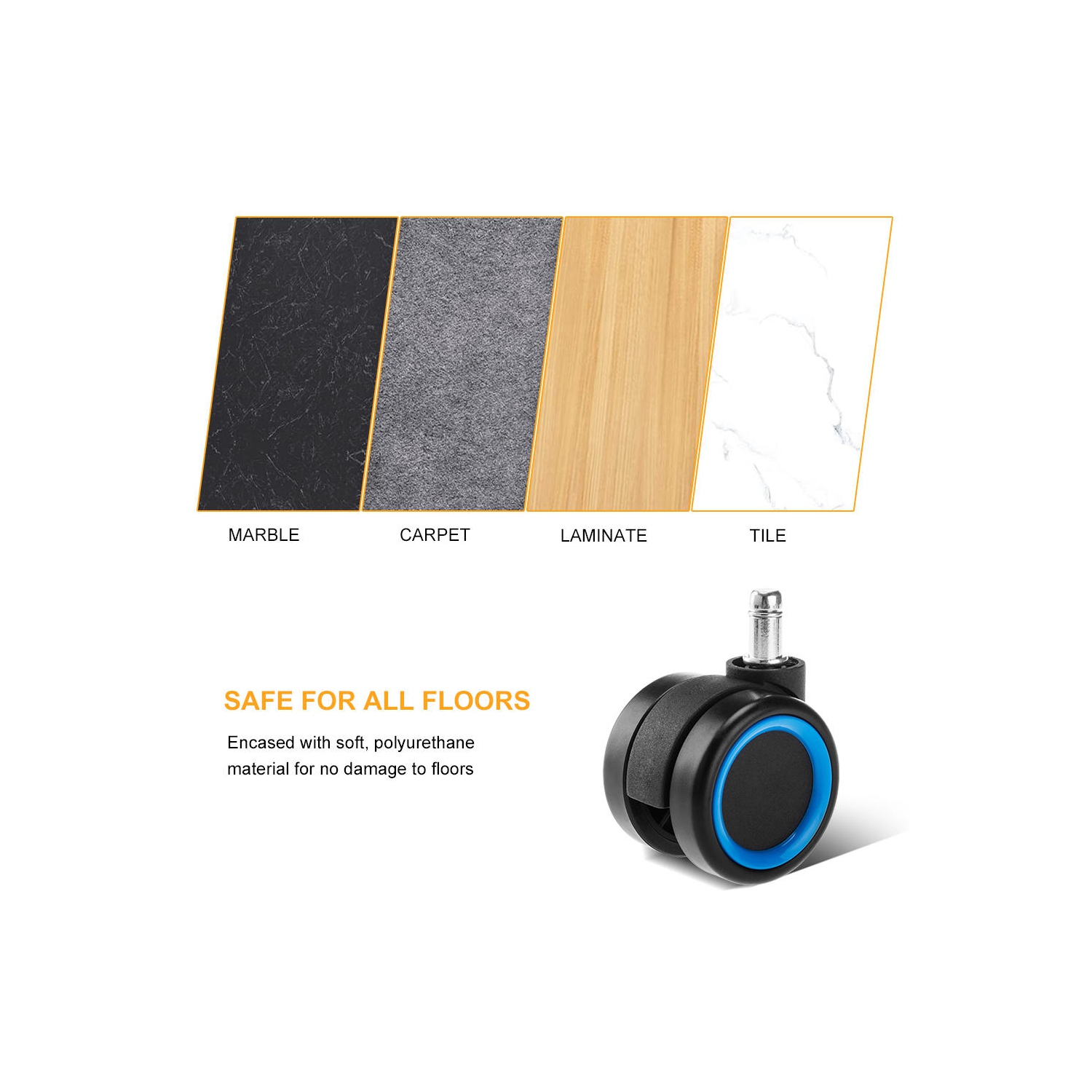 Universal Chair Replacement Casters, Set of 5 compatible with office chair, gaming chair, computer desk chair - Blue