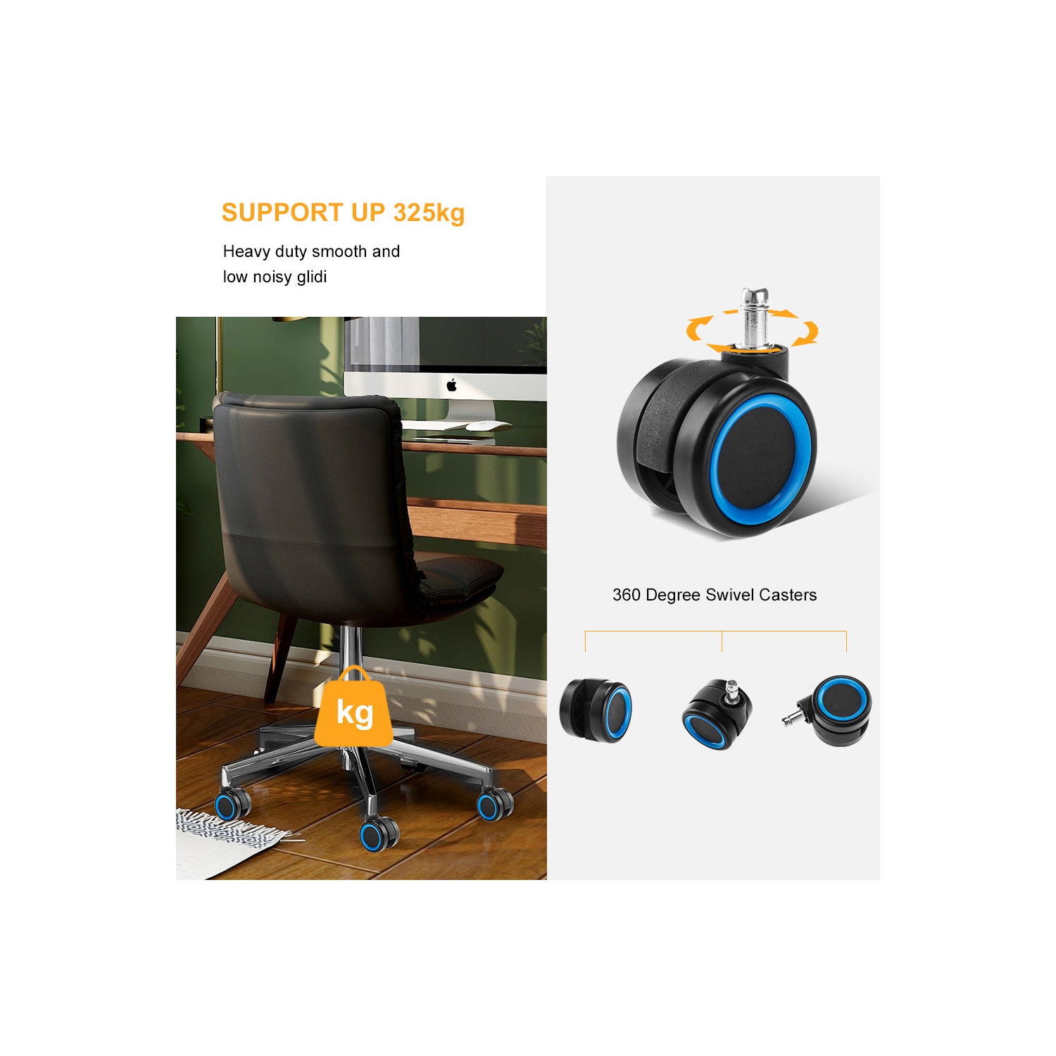 Universal Chair Replacement Casters, Set of 5 compatible with office chair, gaming chair, computer desk chair - Blue