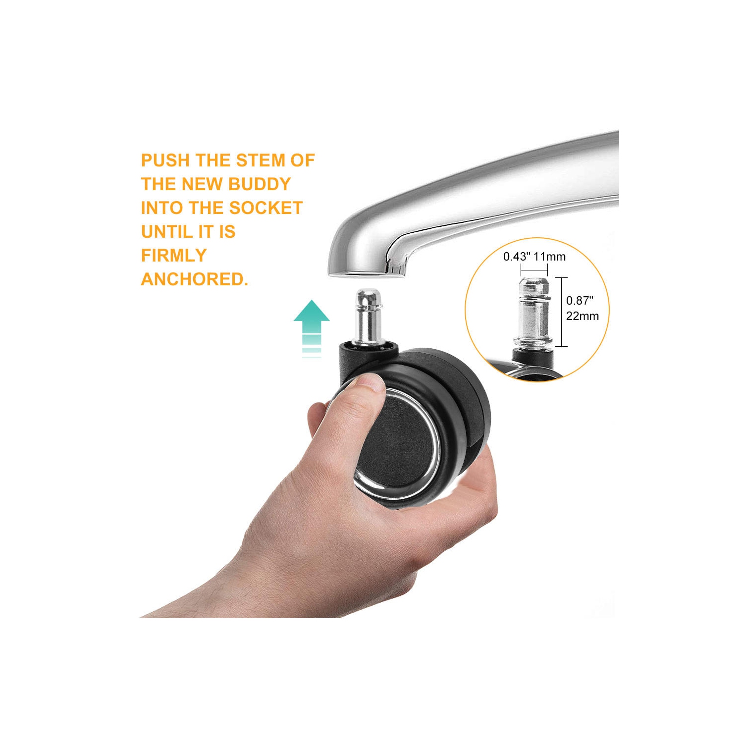 Universal Chair Replacement Casters, Set of 5 compatible with office chair, gaming chair, computer desk chair - Silver