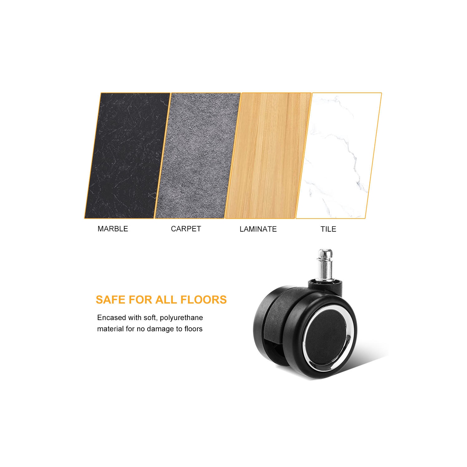 Universal Chair Replacement Casters, Set of 5 compatible with office chair, gaming chair, computer desk chair - Silver