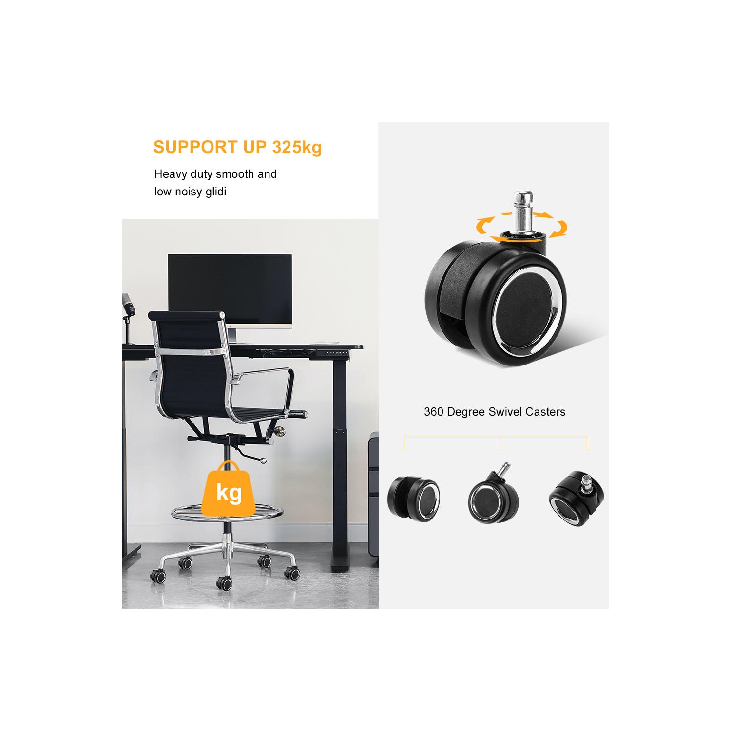 Universal Chair Replacement Casters, Set of 5 compatible with office chair, gaming chair, computer desk chair - Silver