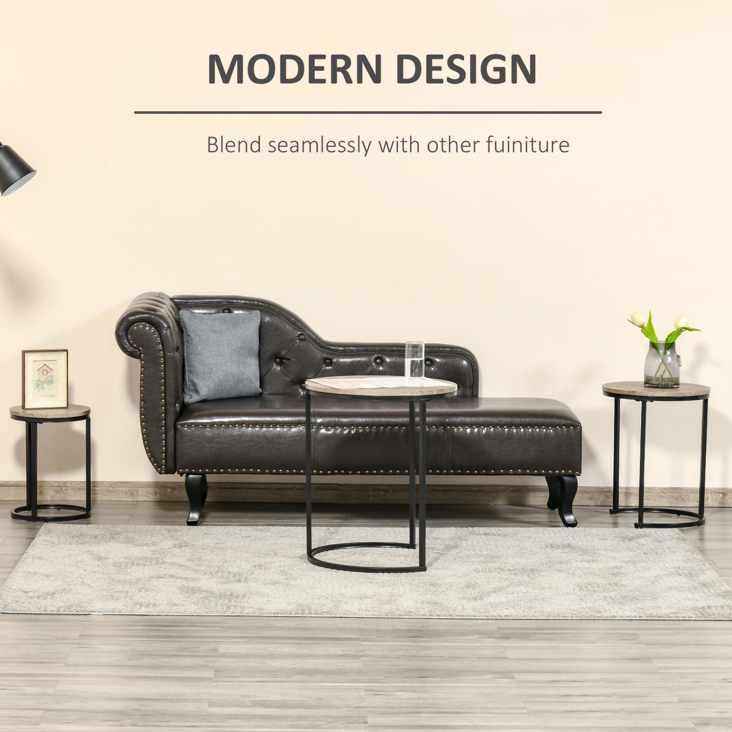 HOMCOM – Ensemble de 3 tables gigognes, table basse ronde, tables d’appoint empilables modernes avec cadre en acier de grain de bois pour salon,