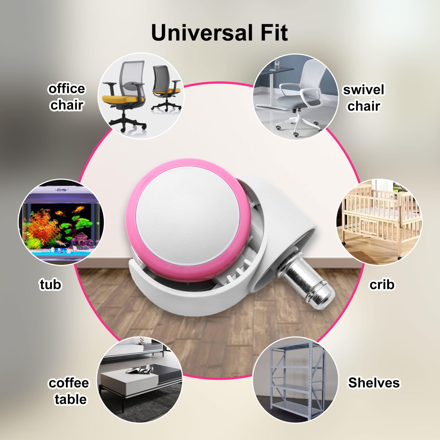 5PK Universal Colored Casters for Office School Children Desk Chair, Children Study Chair, Office Task Desk Chair, Computer Gaming Chair -Pink