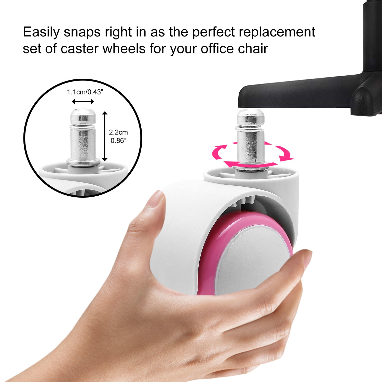 5PK Universal Colored Casters for Office School Children Desk Chair, Children Study Chair, Office Task Desk Chair, Computer Gaming Chair -Pink