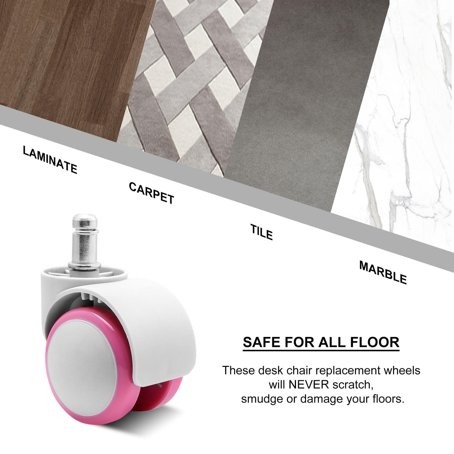 5PK Universal Colored Casters for Office School Children Desk Chair, Children Study Chair, Office Task Desk Chair, Computer Gaming Chair -Pink