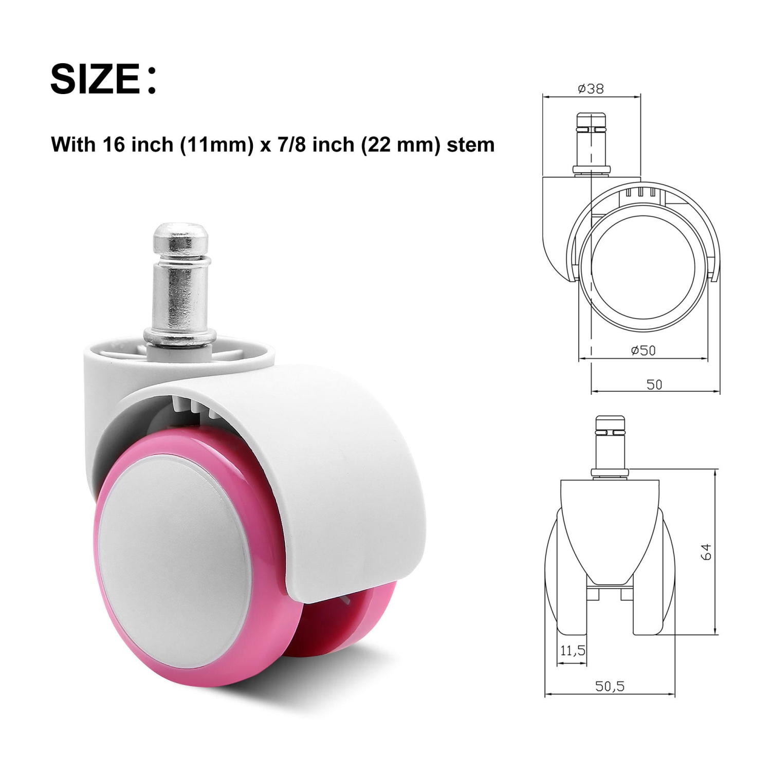 5PK Universal Colored Casters for Office School Children Desk Chair, Children Study Chair, Office Task Desk Chair, Computer Gaming Chair -Pink