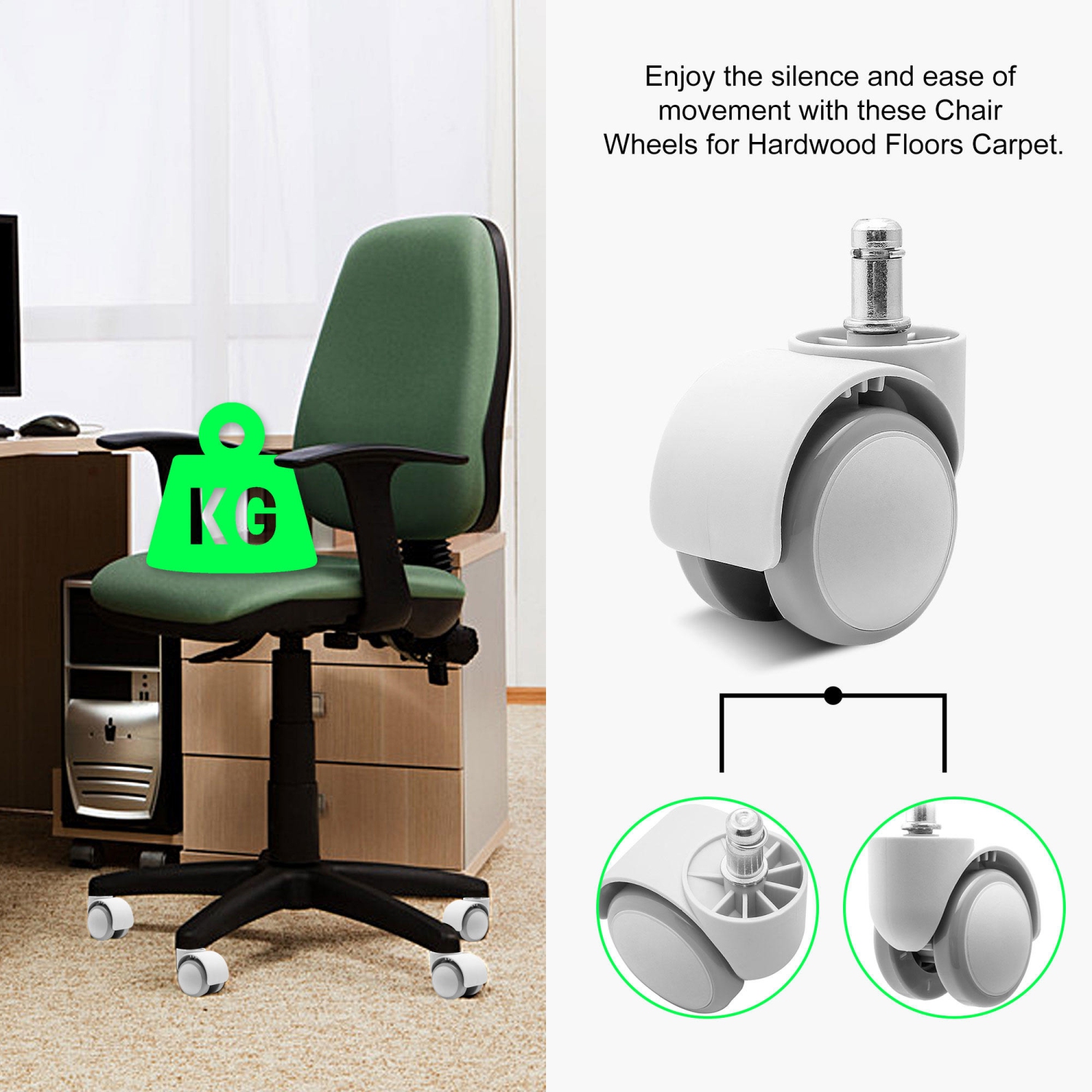 5PK Universal Colored Casters for Office School Children Desk Chair, Children Study Chair, Office Task Desk Chair, Computer Gaming Chair - Gray