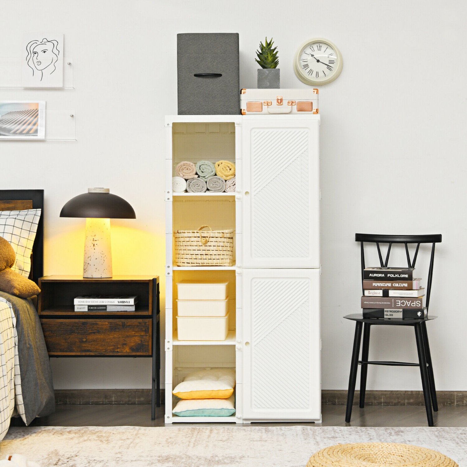 Penderie portative pliante Gymax Closet avec armoire de rangement à 8 compartiments