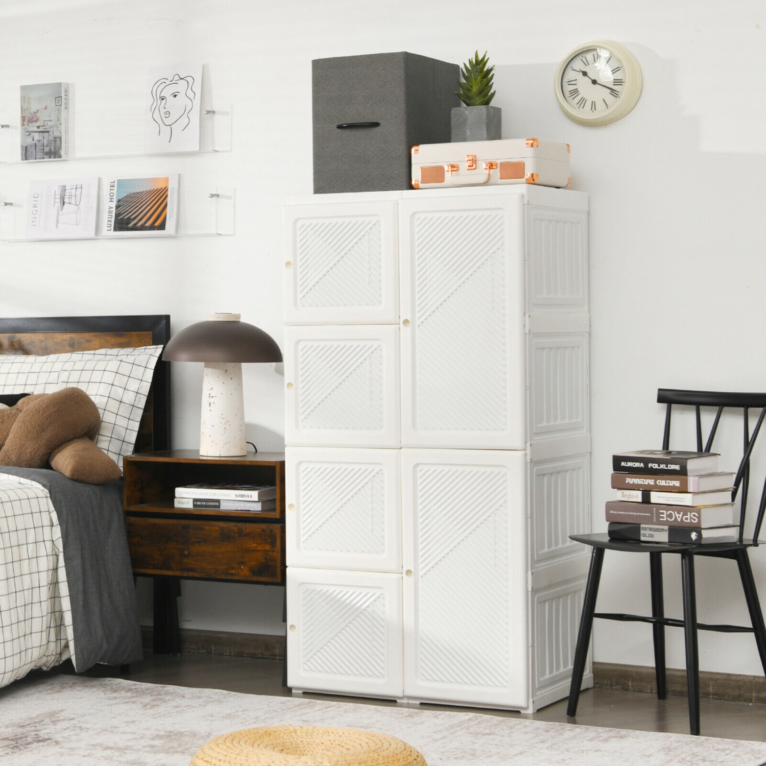 Penderie portative pliante Gymax Closet avec armoire de rangement à 8 compartiments