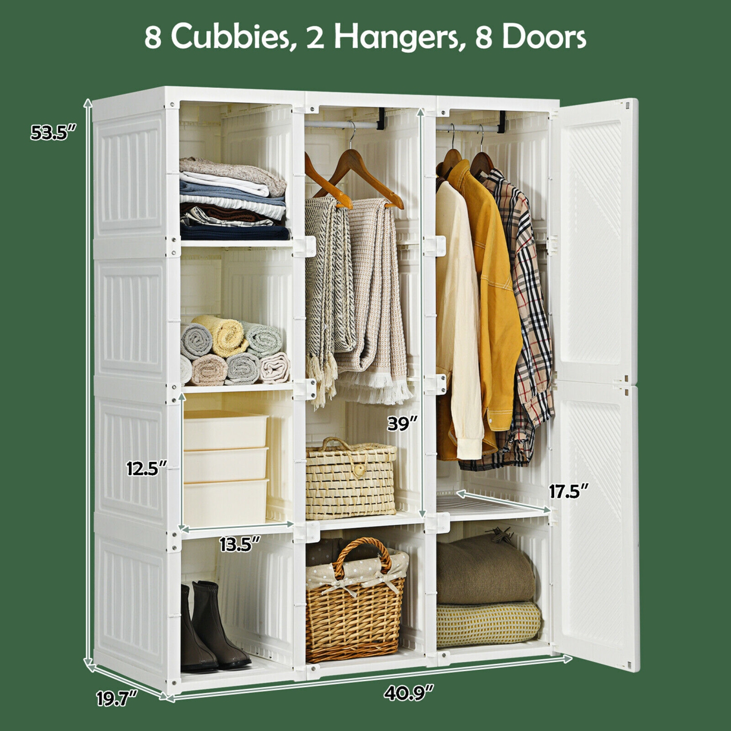 Garde-robe pliable pour armoire portative Gymax avec 8 tiges suspendues