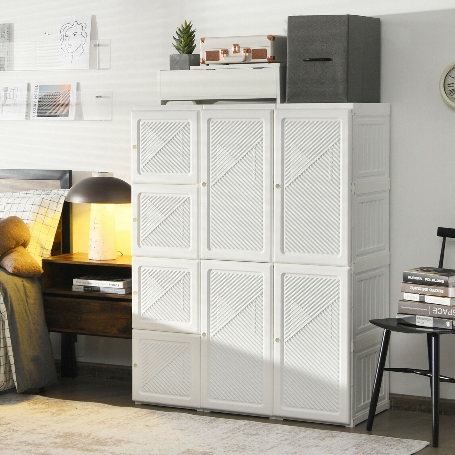 Garde-robe pliable pour armoire portative Gymax avec 8 tiges suspendues