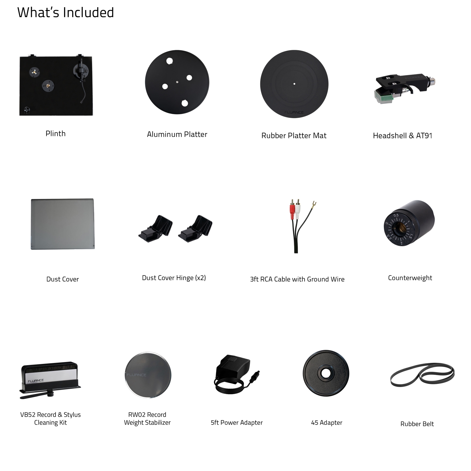 Tourne-disque en vinyle Elite RT81 de Fluance, cartouche d’Audio Technica avec poids de disque et trousse de nettoyage pour vinyle