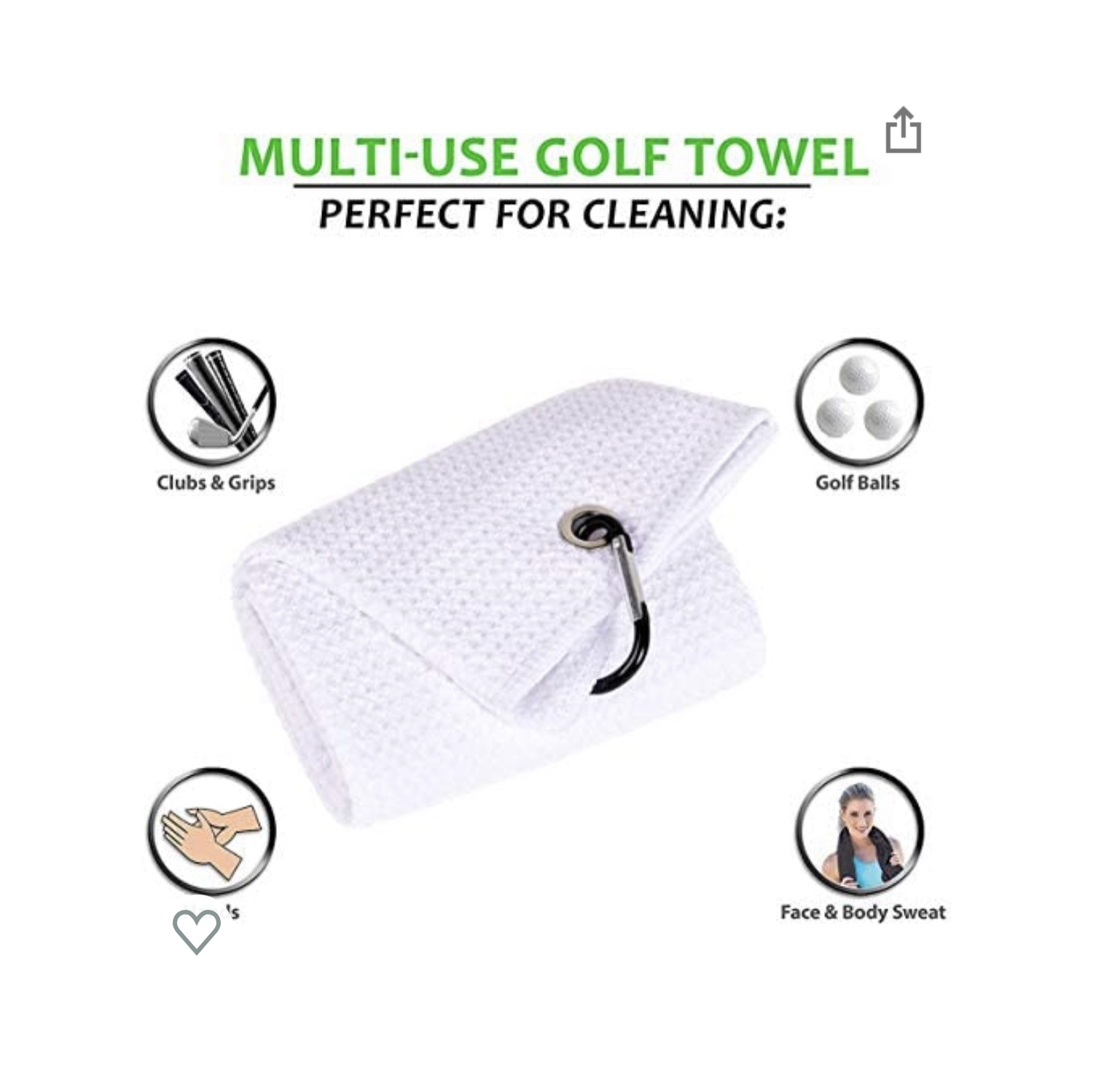 Mobilecaddy Tri-fold microfibre golf towel for golf bag with clip